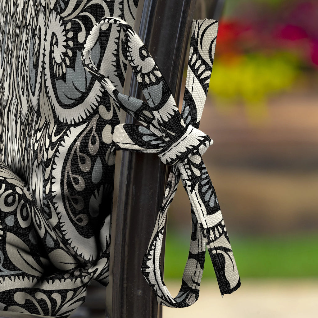 Black Damask Outdoor Dining Chair Cushion 20 x 20 B290