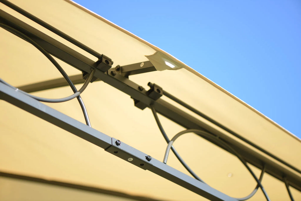 Beige Double Tiered Grill Canopy Gazebo Tent R40683