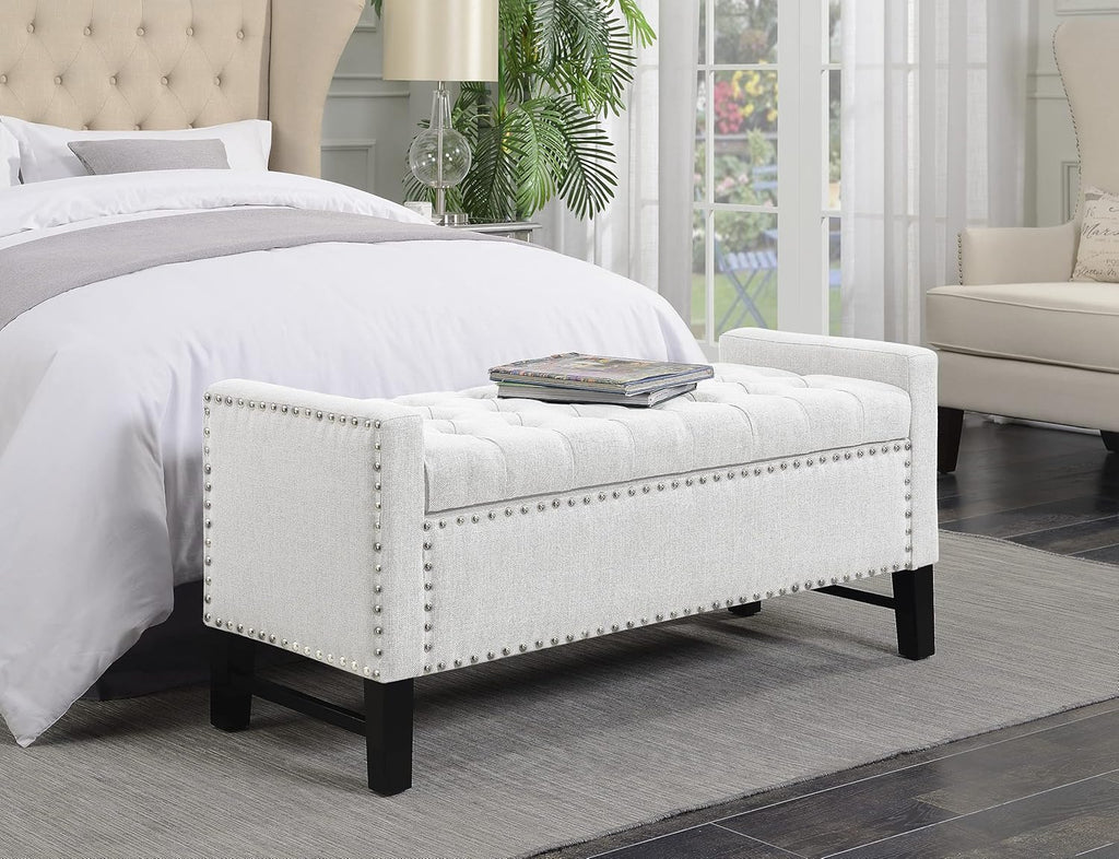 Light Grey Linen Storage Bench M1377
