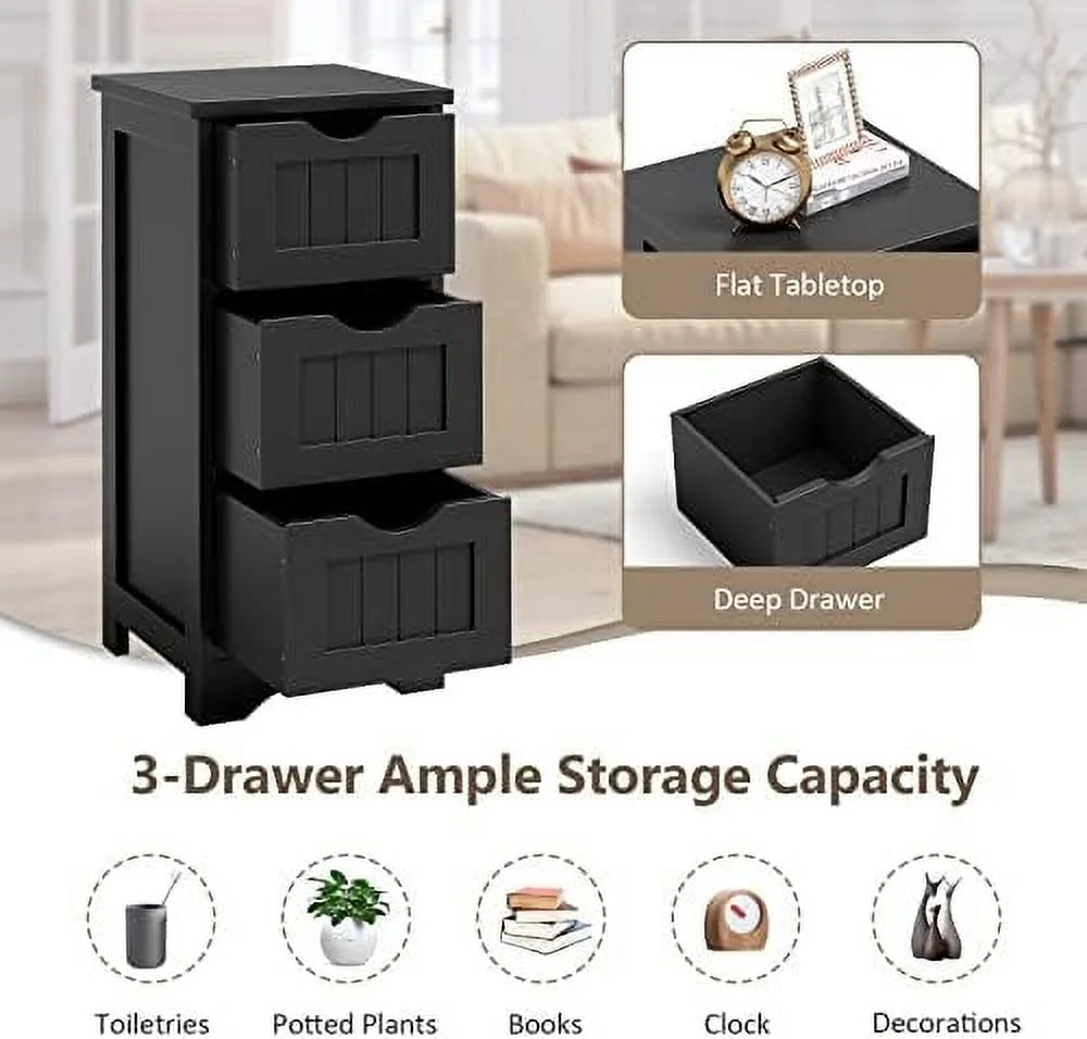 Black 3 Drawer Wooden Bathroom Cabinet T446693