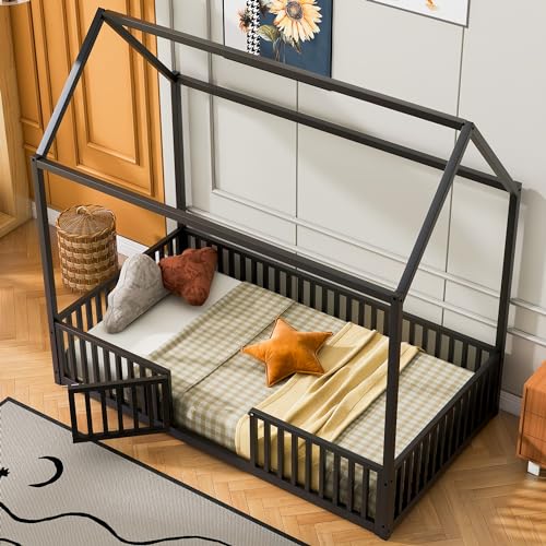 Black Twin Size Metal Floor Bed L3989