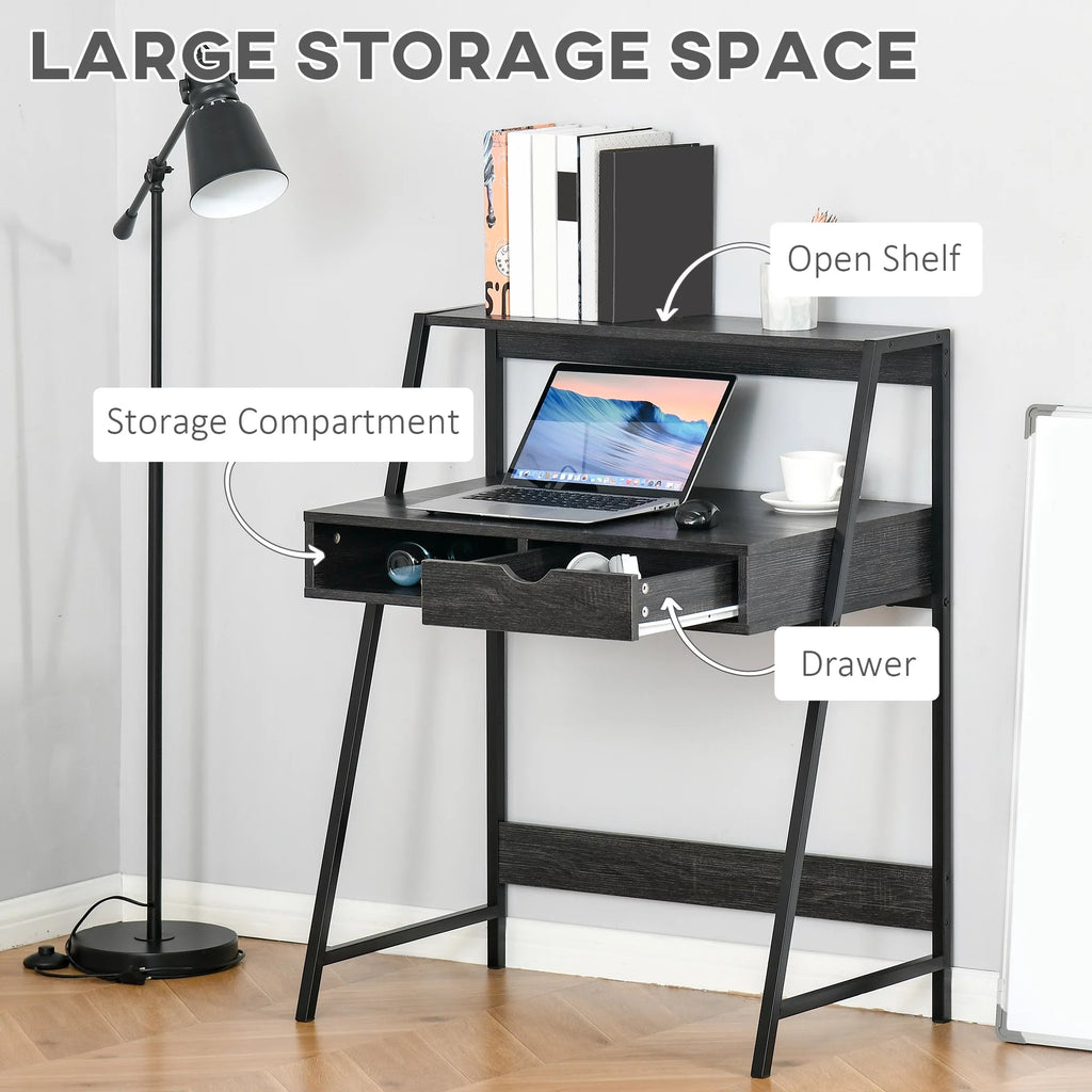Grey Computer Desk with Drawer and Storage Shelves U305