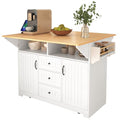Large Kitchen Island Cart with 2 Drop Leaf, Mobile Dining Table with Storage Cabinet, Rolling Kitchen Cart with Power Outlets, 3 Drawers, Spice & Towel Rack X87355
