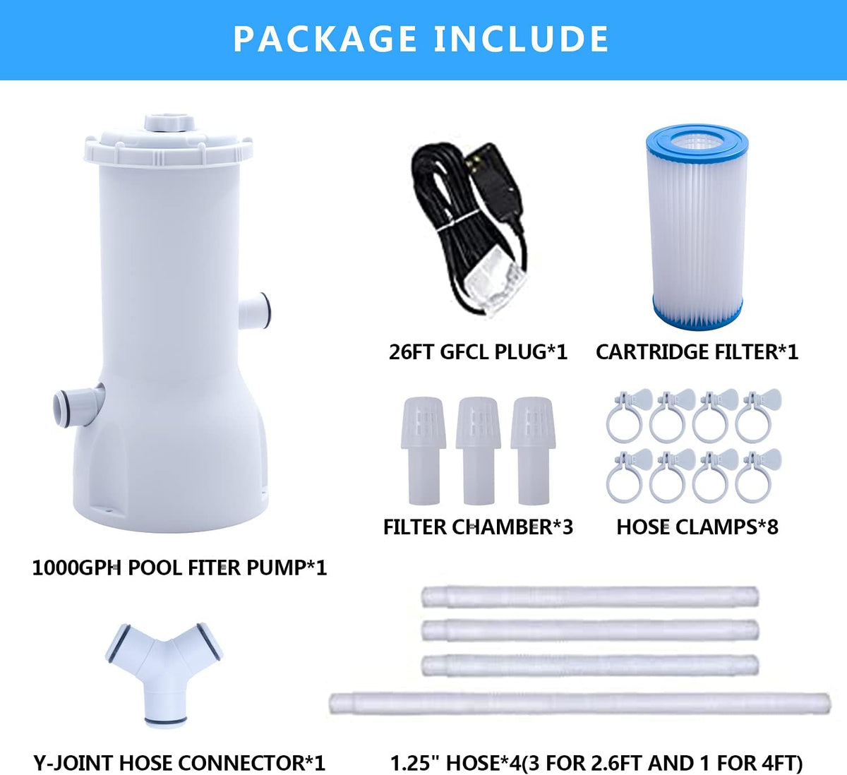 1000 GPH Above Ground Pool Filter Pump with 1 Filter Cartridge, 110-120V with GFCI, Pack of 2 E8057