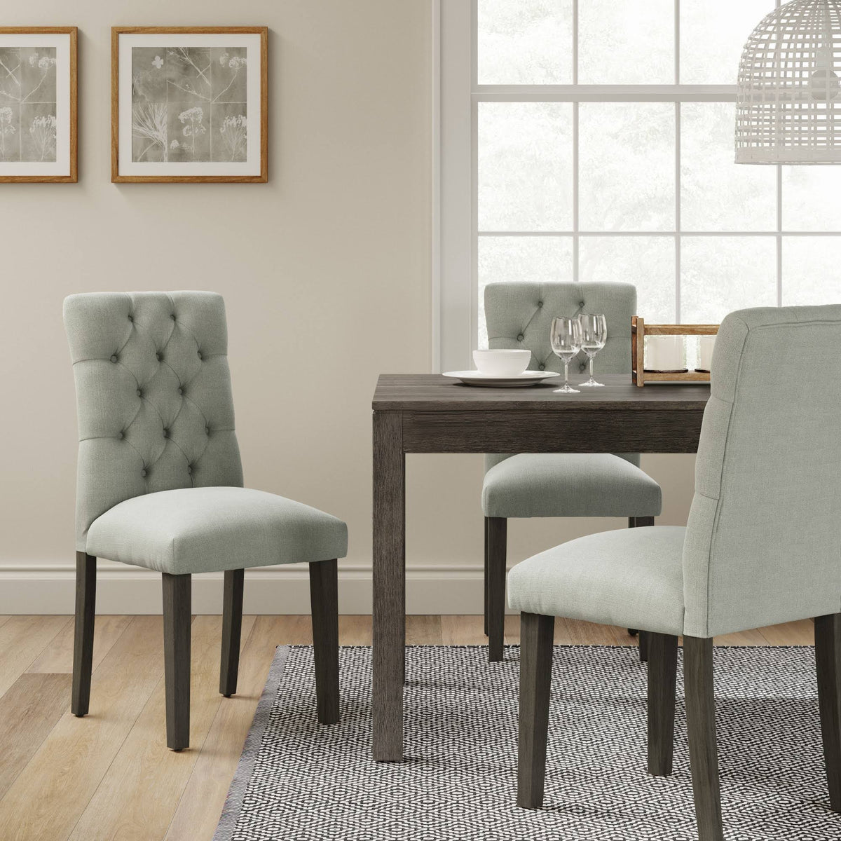 Tufted Dining Chair Gray Wood Finish H4761