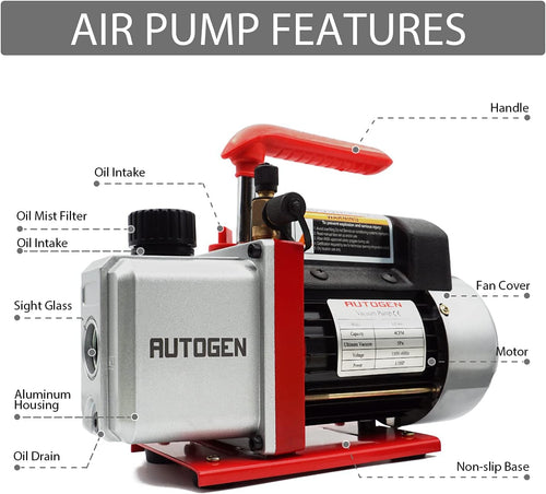 110V 1/4 HP 4CFM Single Stage Rotary Vane Air Vacuum Pump with AC Manifold Gauge Set Kit S623