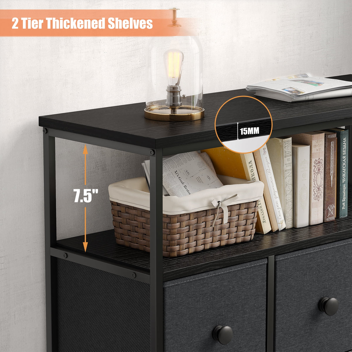 Pink 7 Drawer Fabric Dresser with Wood Shelves K84417