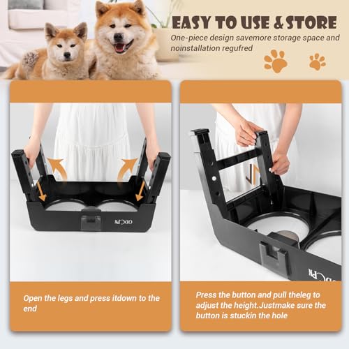 6 Height Adjustable Raised Dog Bowls with 2 Stainless Steel & 1 Slow Feeder Dog Food Bowls, Non-Slip Dog Food Stand with Catchment Drawer H1297