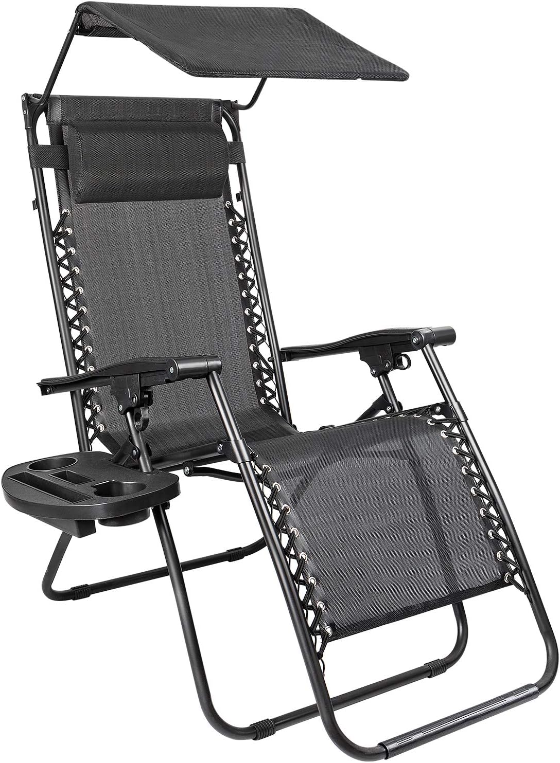 Zero Gravity Outdoor Recliner Lounge Chair with Canopy and Cup Holder Beige K67946