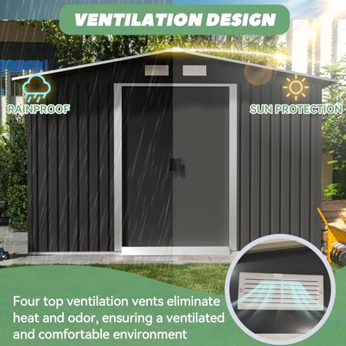 Gray Metal Outdoor Storage Shed with Double Sliding Door F278870