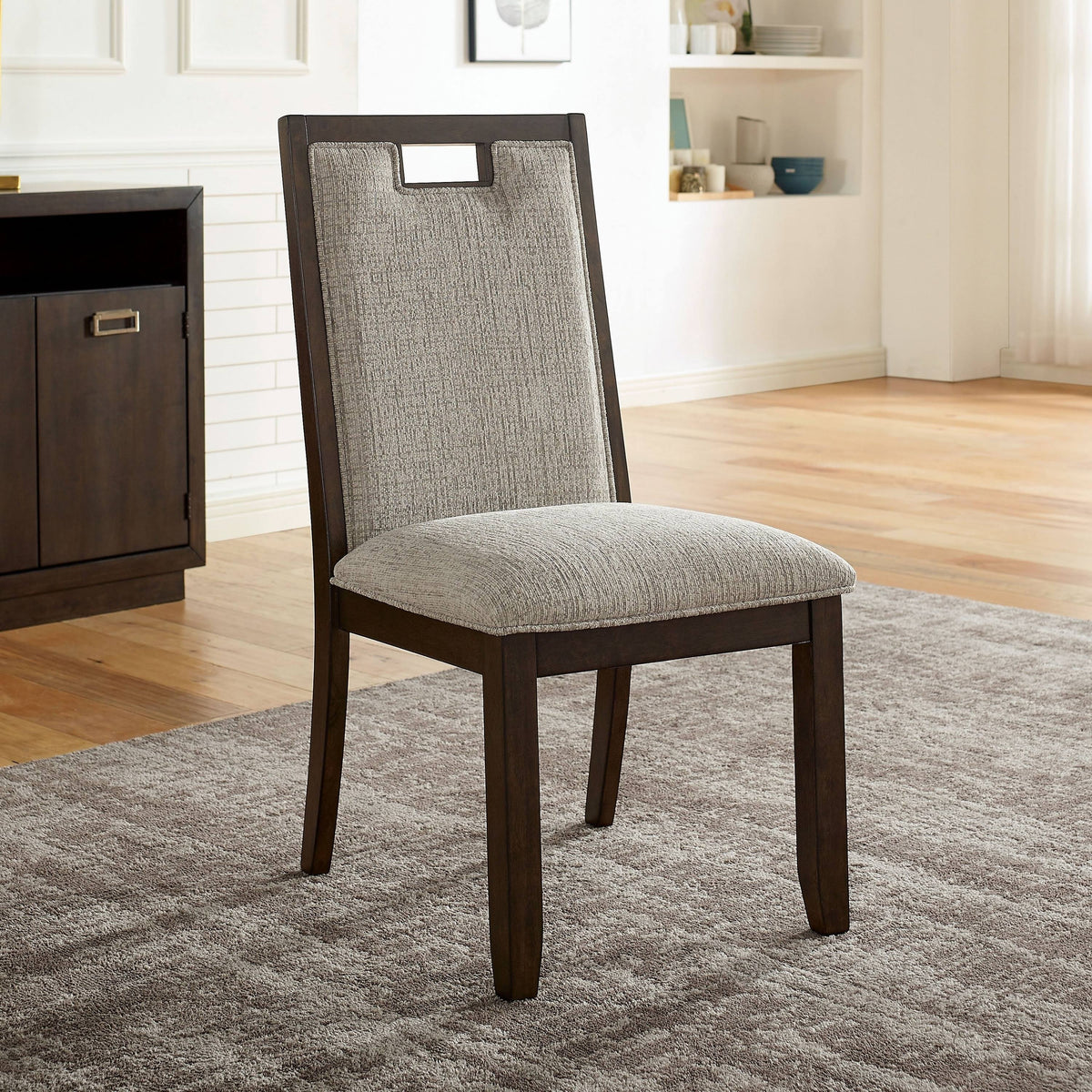 Beige Side Chairs Set of 2 Dark Walnut S577