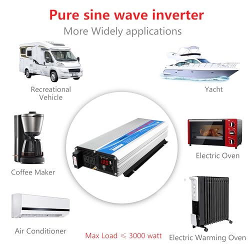2200W Pure Sine Wave Power Inverter 12V DC to 110V 120V AC with Dual AC Outlets J8403
