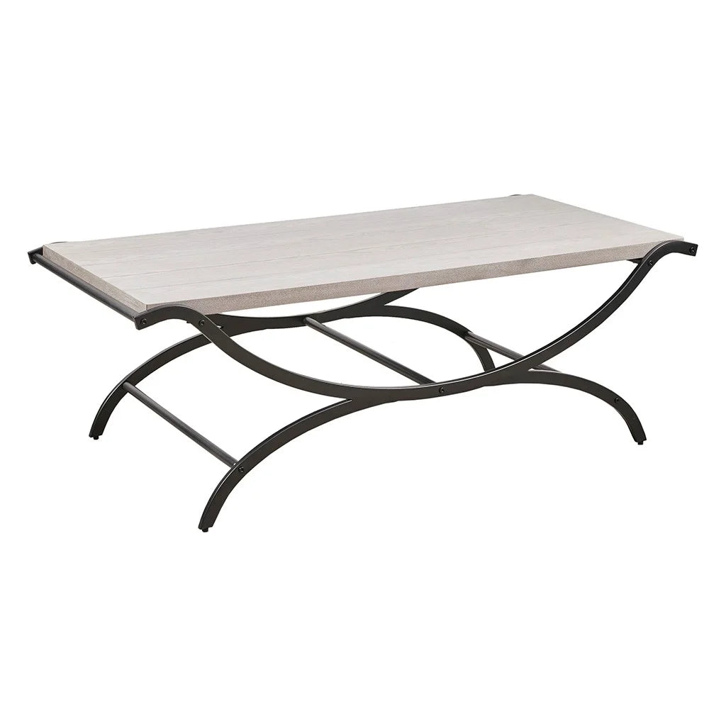 Modern Contrast Rectangular Coffee Table with Black Trestle Metal Base B9388