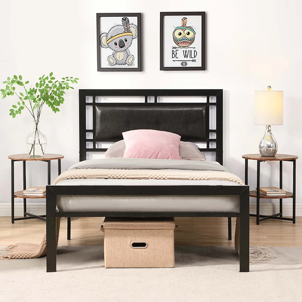 Black Metal Platform Twin Bed Frame with Headboard M359