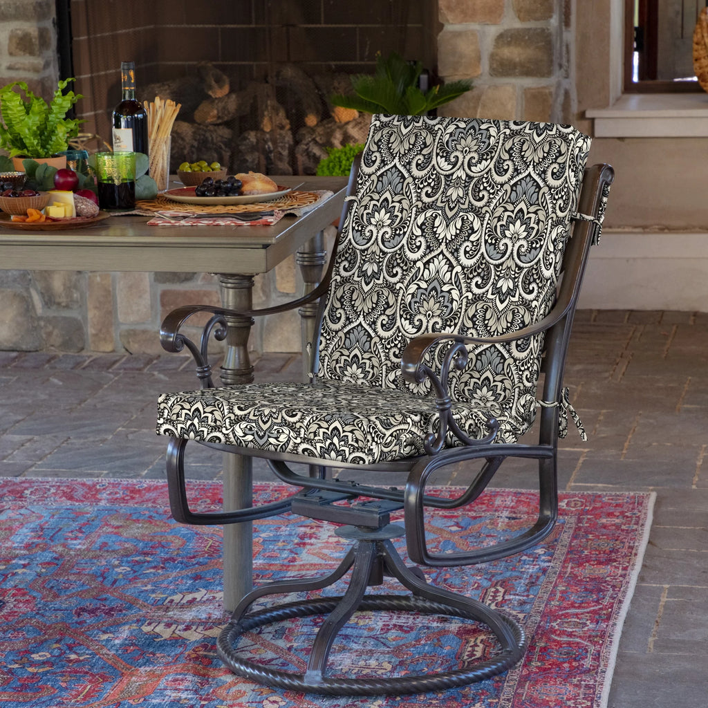 Black Damask Outdoor Dining Chair Cushion 20 x 20 B290