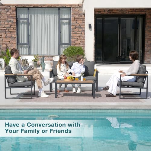 4 Pieces Metal Patio Furniture Set with Coffee Table Y60532