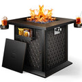 28″ Propane Fire Pit Table with Cup Holders & Hanging Shelf, 50,000 BTU, Glass Stones & Nylon Dust Cover I492310