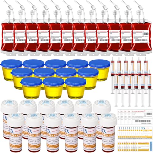 84 Pcs Halloween Party Supplies Empty Pill Bottle Blood Bag Specimen Cup Urine Sample Jar 20 ml Plastic Syringe with Sticky Label Z827