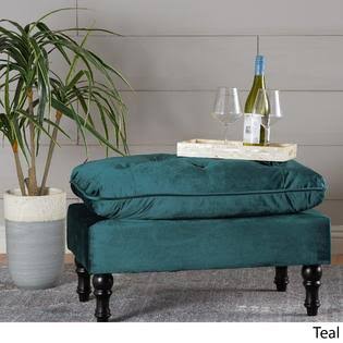 Teal Tufted Velvet Ottoman Bench H595160
