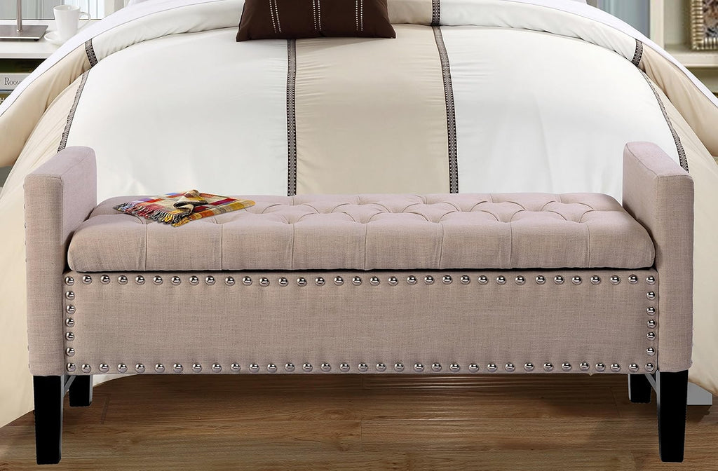 Light Grey Linen Storage Bench M1377