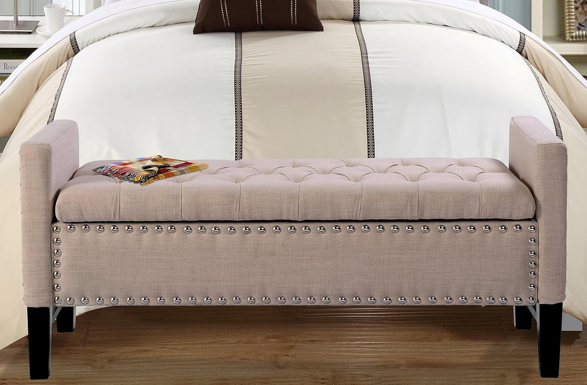 Light Grey Linen Storage Bench M1377