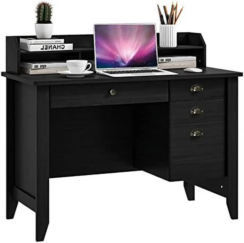 Brown Computer Desk with 4 Drawers and Hutch A8791