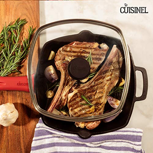 10.5" Pre-Seasoned Cast Iron Square Grill Pan with Glass Lid M961697