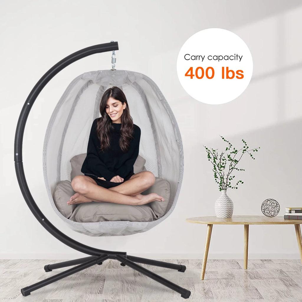 Egg Chair with Metal Stand and Cushion, 400LBS Capacity, Gray L8445
