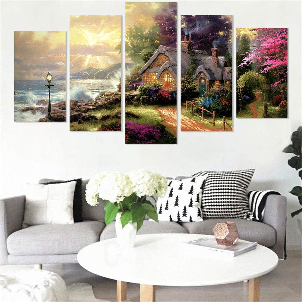 Thomas Kinkade Seashore Cottage Canvas Painting Unframed 60inchWx32inchH M62954
