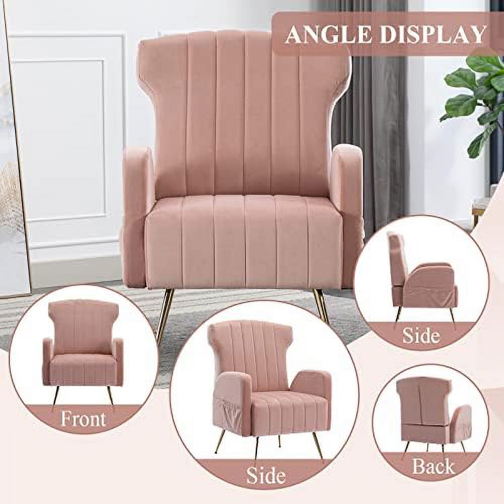Brown Velvet Wing Back Accent Chair with Metal Gold Legs V24003