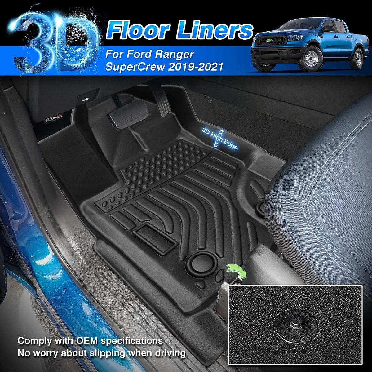 All Weather Floor Liners for Ford Ranger Super Crew TPE F252