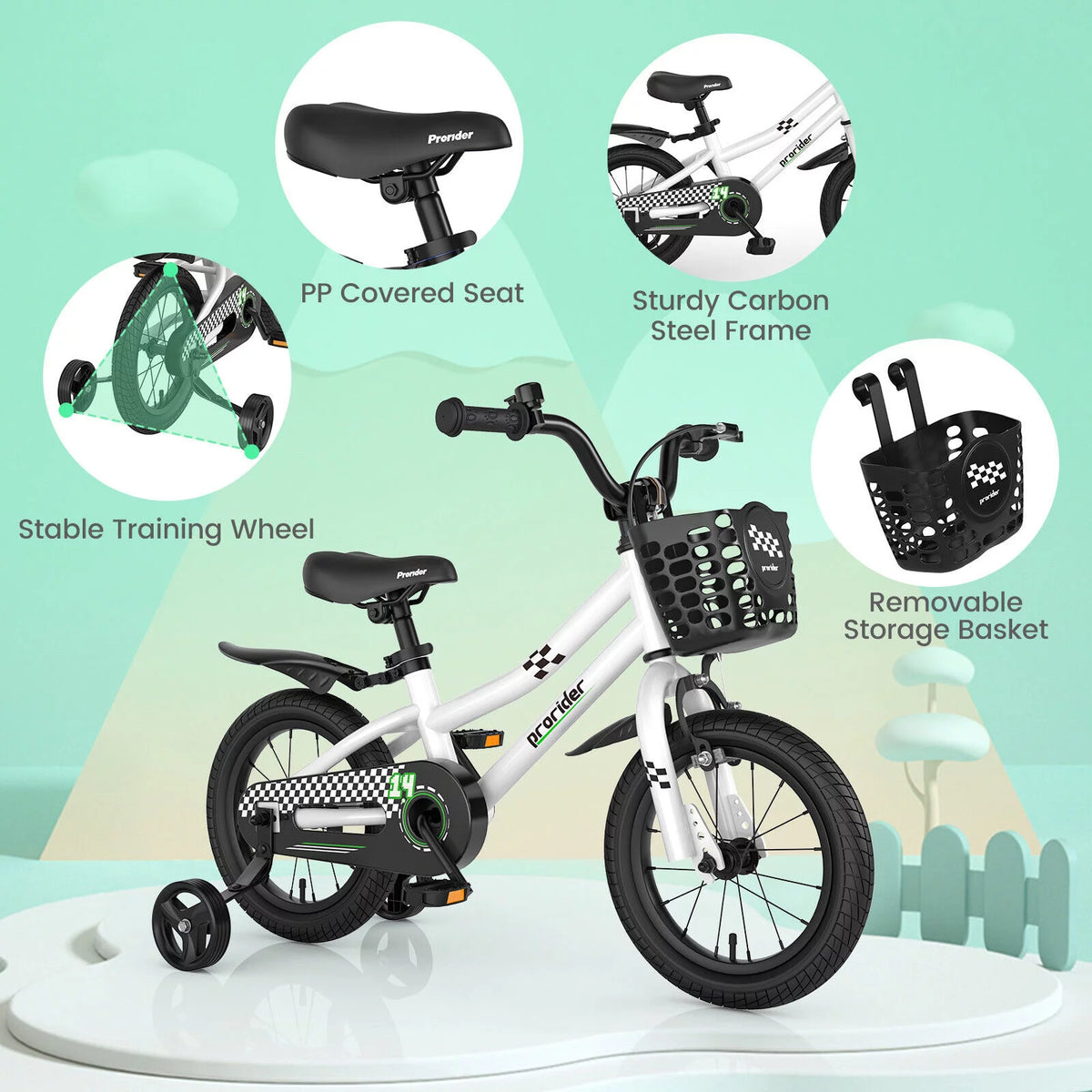 14 Inch Kids Bike with Training Wheels and Basket C31450