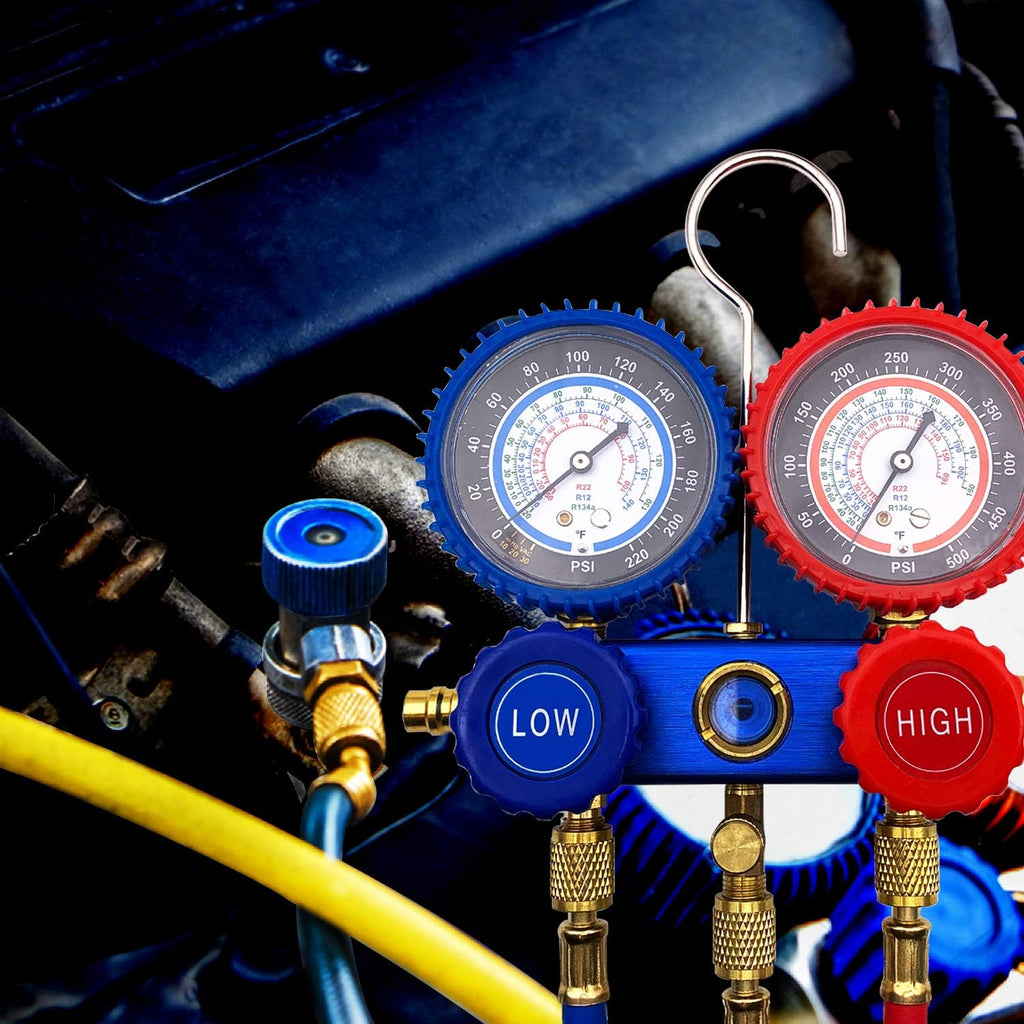 110V 1/4 HP 4CFM Single Stage Rotary Vane Air Vacuum Pump with AC Manifold Gauge Set Kit S623