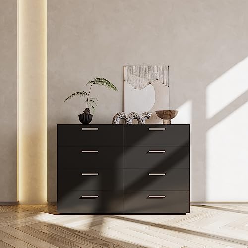 8 Drawer Black Wooden Double Dresser F4518
