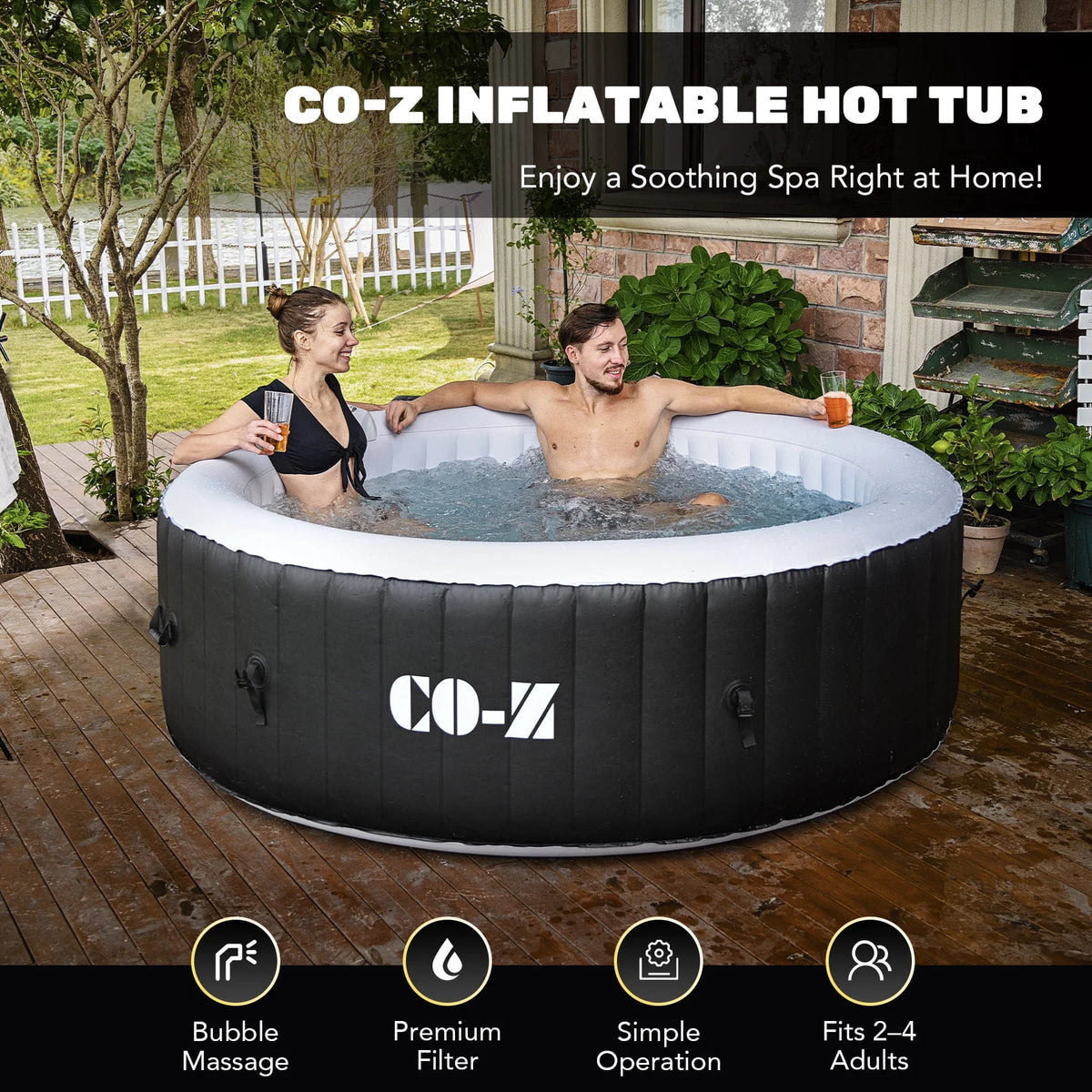 4 Person 6ft Inflatable Hot Tub Pool with Massage Jets P627107