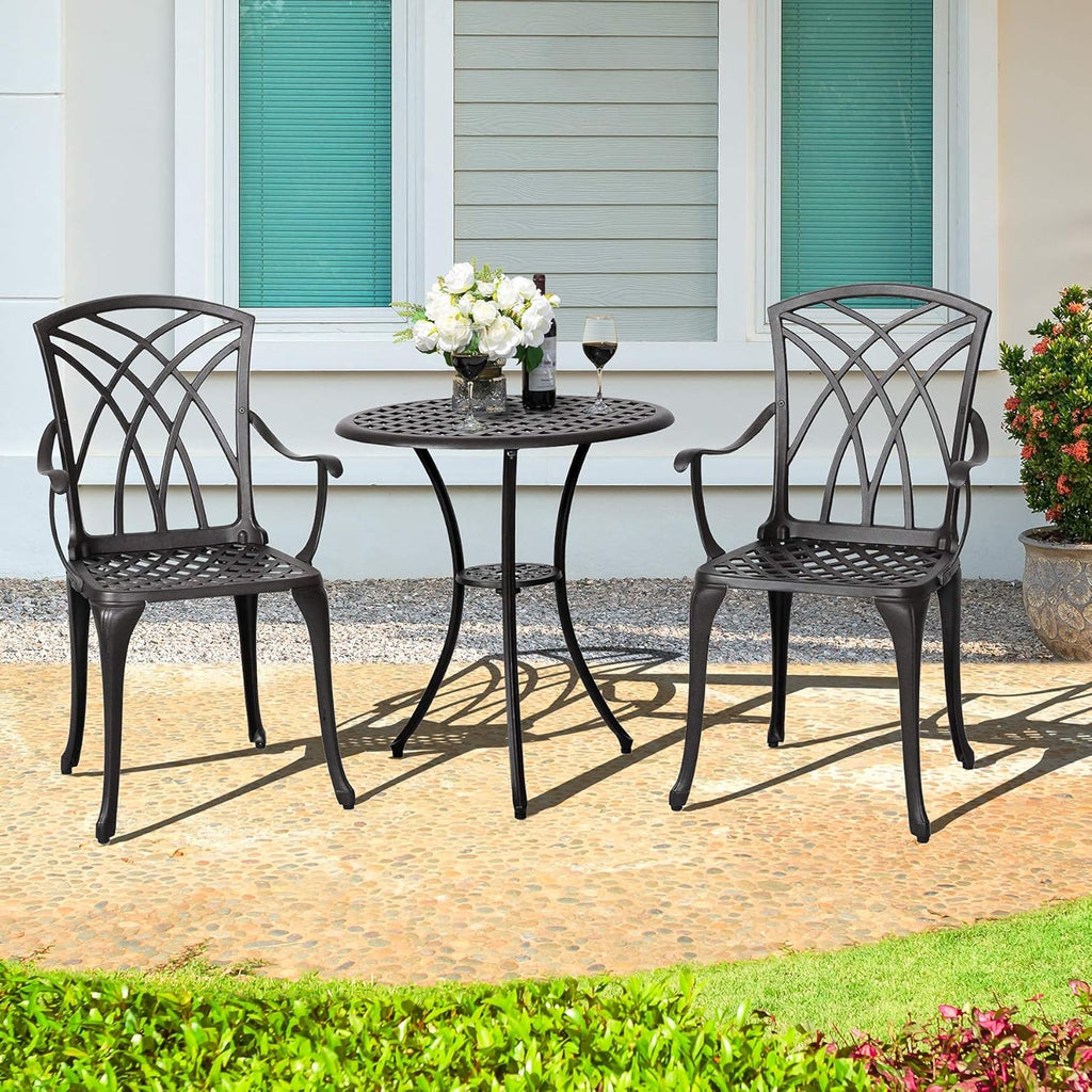3 Piece Cast Aluminum Patio Bistro Set with Umbrella Hole C643439