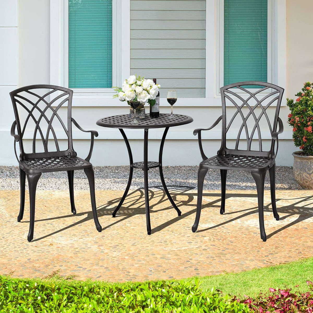 3 Piece Cast Aluminum Patio Bistro Set with Umbrella Hole C643439