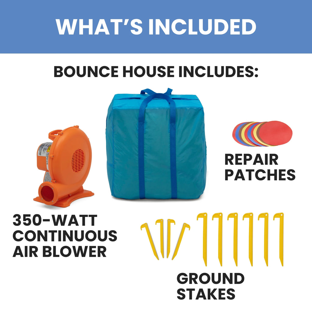 Inflatable Bounce House with Heavy Duty Blower, Ground Stakes, Repair Patches and Storage Bag A85202