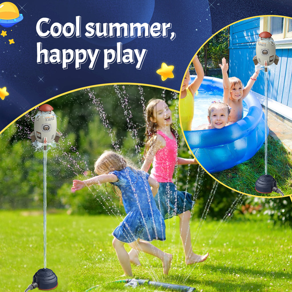 Rocket Outdoor Water Toys Sprinkler 360-Degree Rotation Attaches to Garden Hose X9587