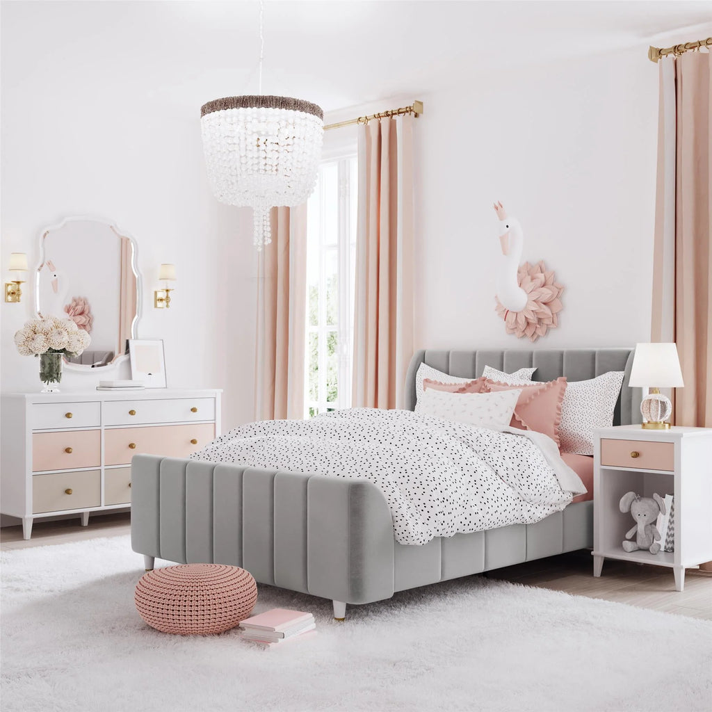 Gray Velvet Full Upholstered Bed F112