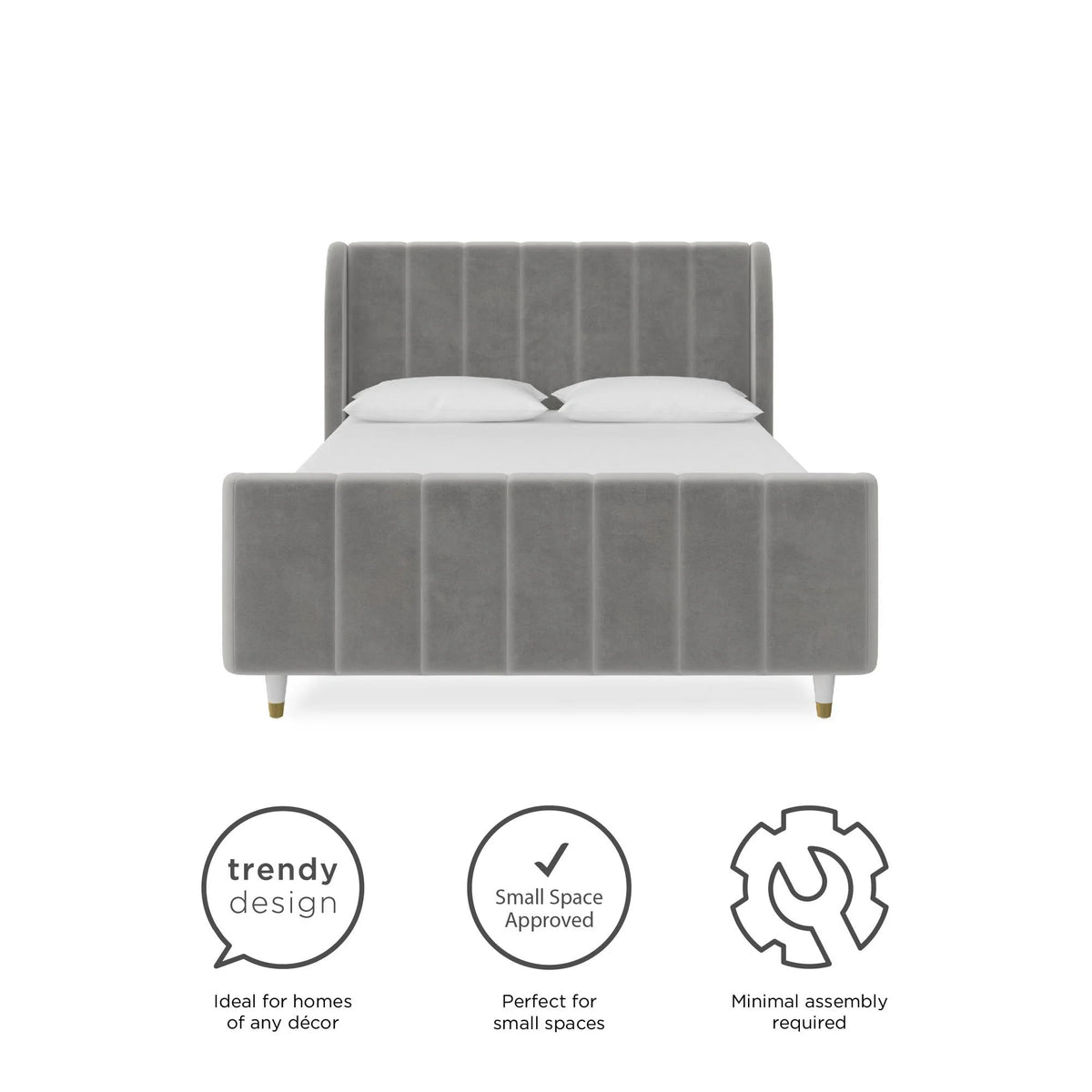 Gray Velvet Full Upholstered Bed F112