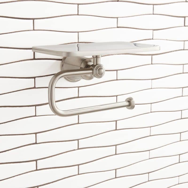 Brushed Nickel Toilet Paper Holder with Shelf B3339
