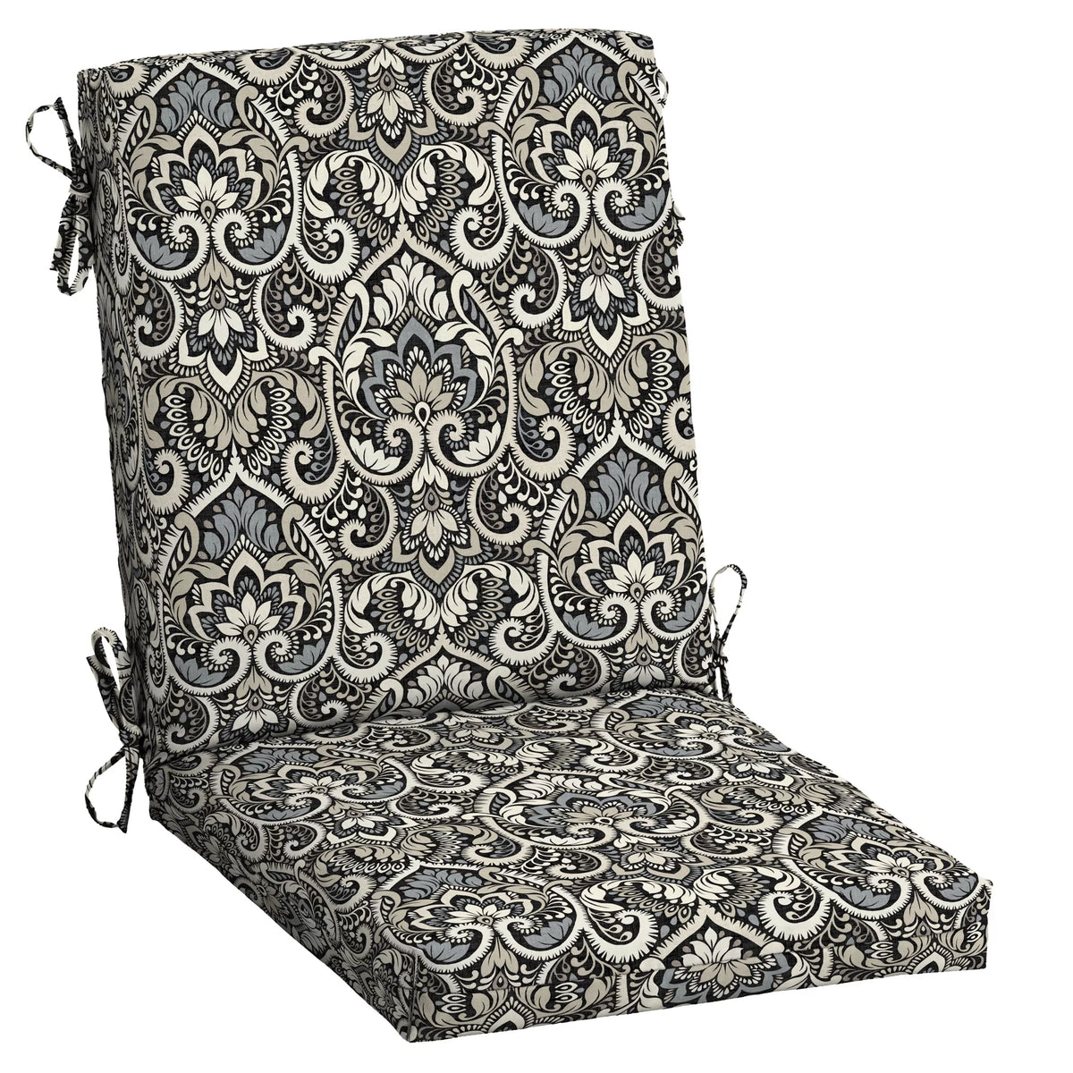 Black Damask Outdoor Dining Chair Cushion 20 x 20 B290