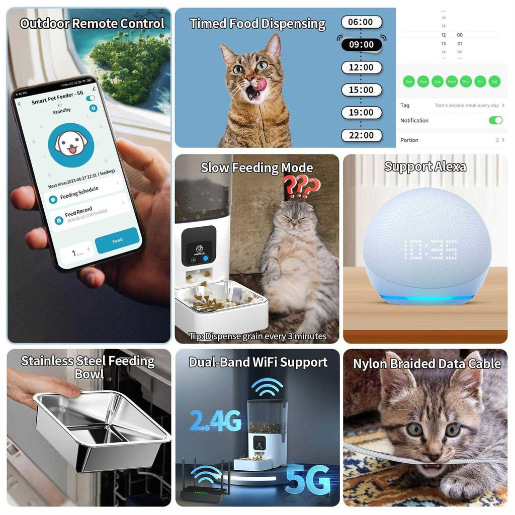 5G WiFi Automatic Cat Feeder with Slow Feeding Mode T24053