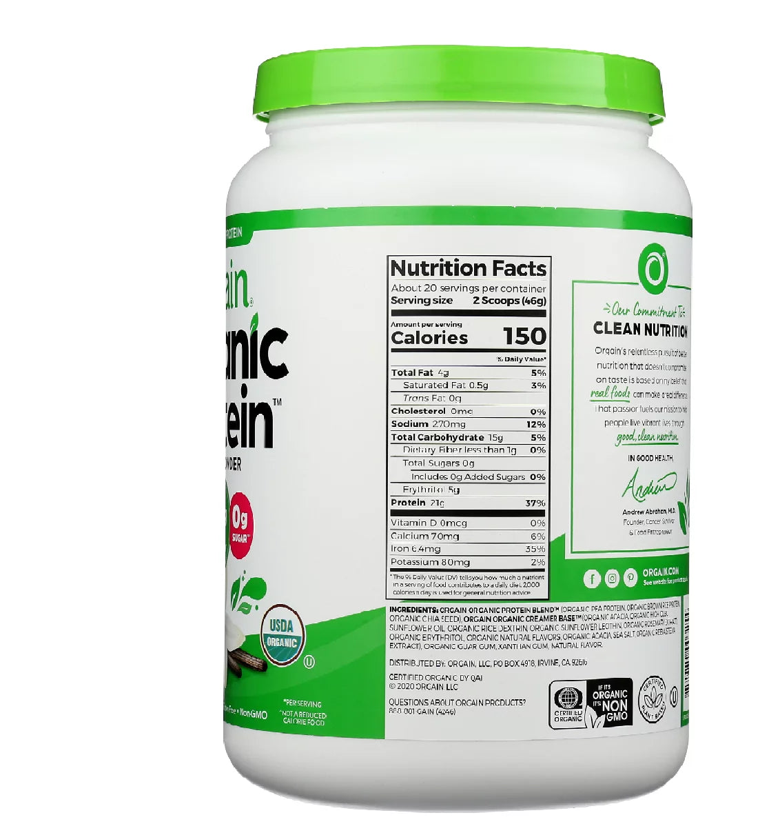 Sweet Vanilla Bean Organic Protein Powder, 2.05 lb W30948