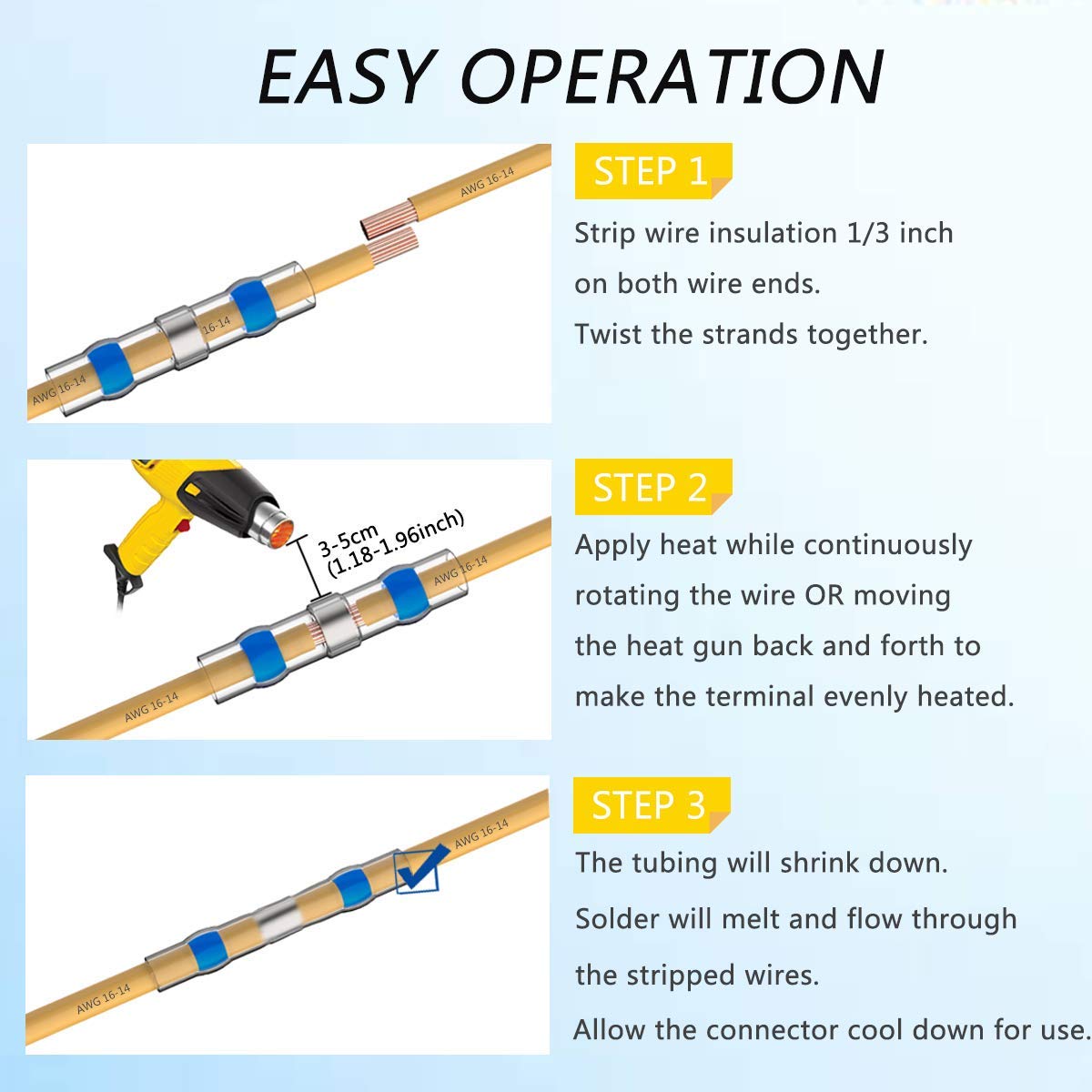 210PCS Self-Solder Heat Shrink Butt Connectors Waterproof Insulated Wire Terminals O90546
