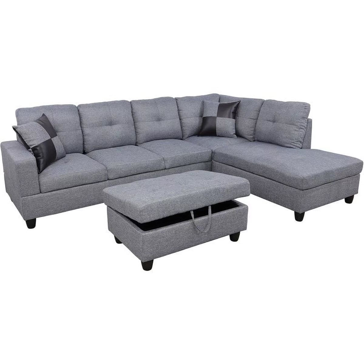Cloud Gray Right-Facing Sectional and Ottoman M2036