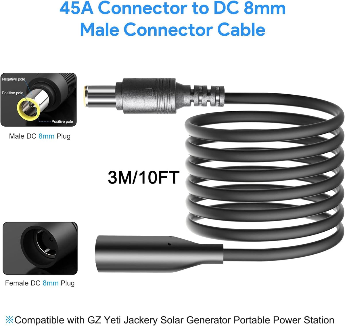 Extension Cable 10FT 3M DC 8.0mm Connector Power Cord Y444