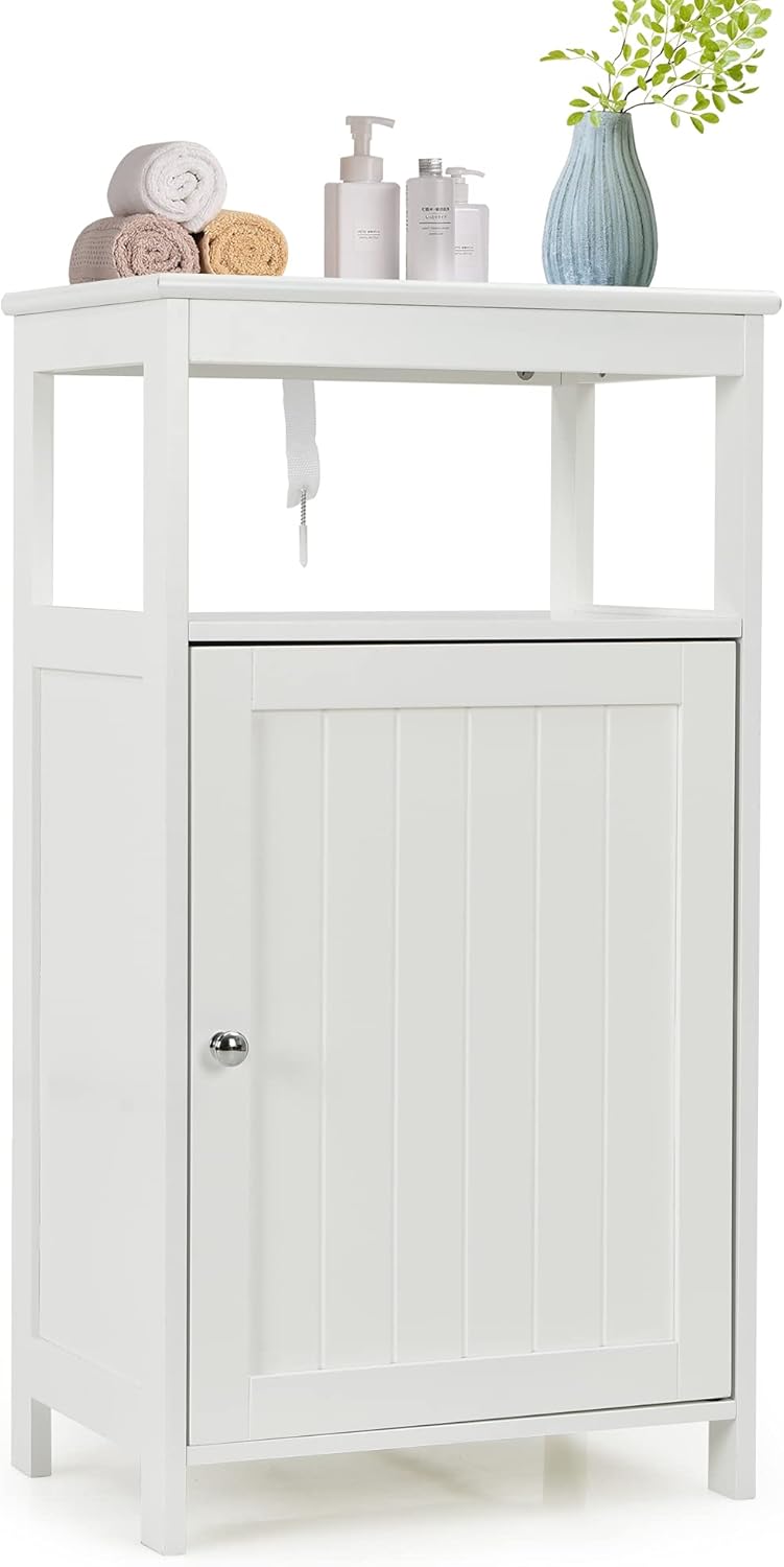 White Bathroom Floor Cabinet with Adjustable Shelf C594
