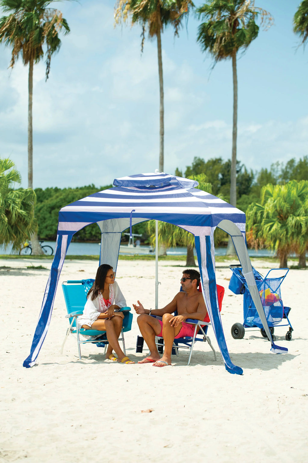 Blue Beach Umbrella Cabana Sun Shelter I747859